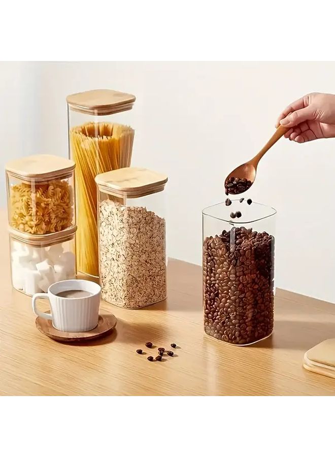 4 Pack 1500ml Square Glass Canisters With Bamboo Lids Food Storage Jars - Image 2